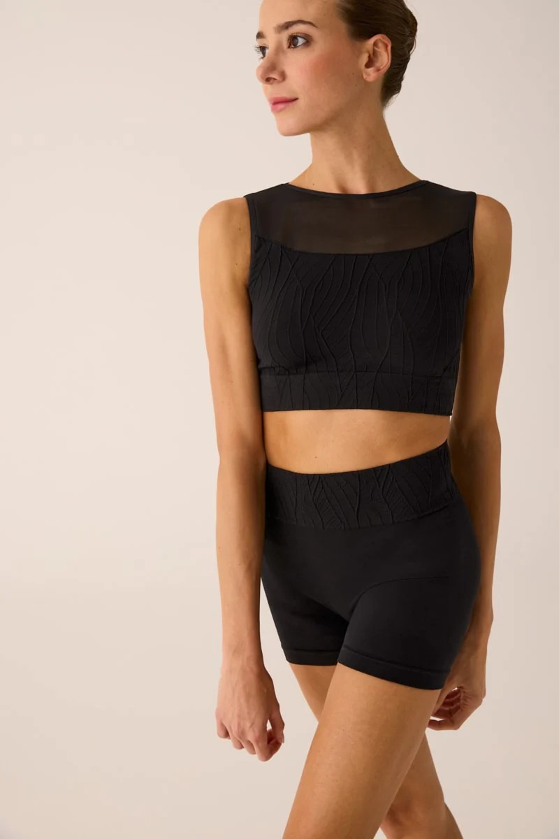 Crop top seamless con inserto tulle